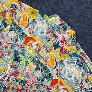 Burma Bibas Mens XL Short Sleeve Rayon Tropical Fish Floral Aloha Shirt Vintage